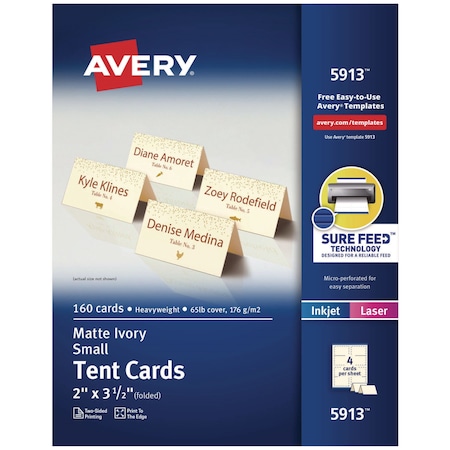 Avery Tend Card, 4 Up, Ivory, PK160 5913